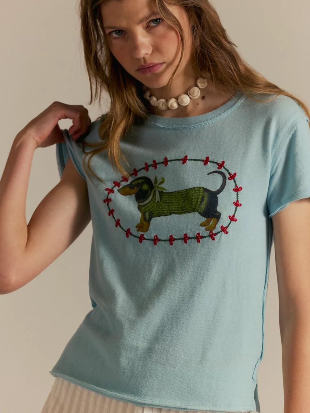 ☀️ We The Free People Fur Friend Tee Small Dachshund Light Blue NWT